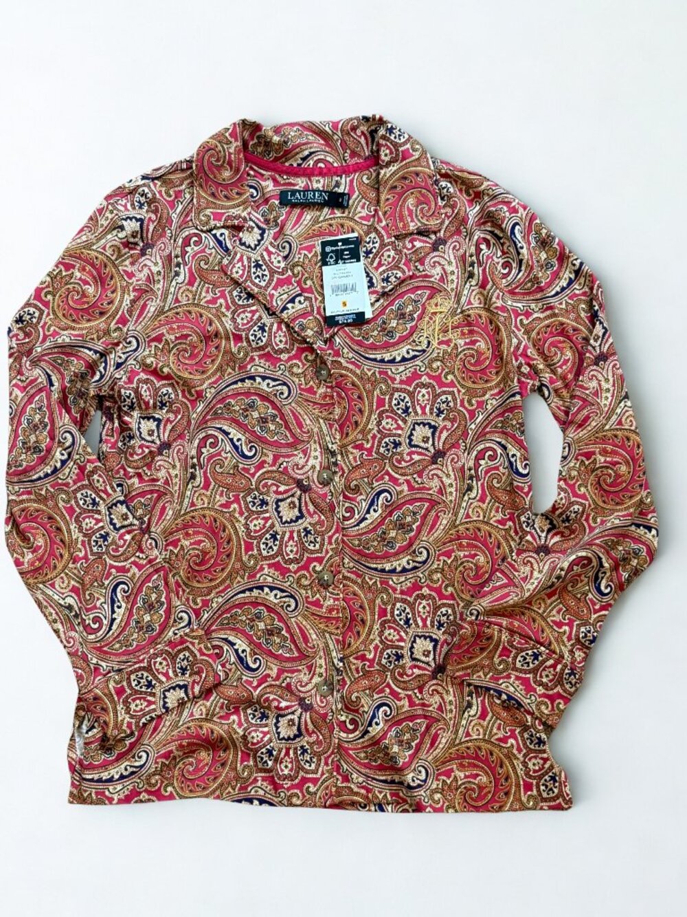 Ralph Lauren 2pc Pajama Set S NWT Red Gold Paisley Loungewear - Picture 2 of 9